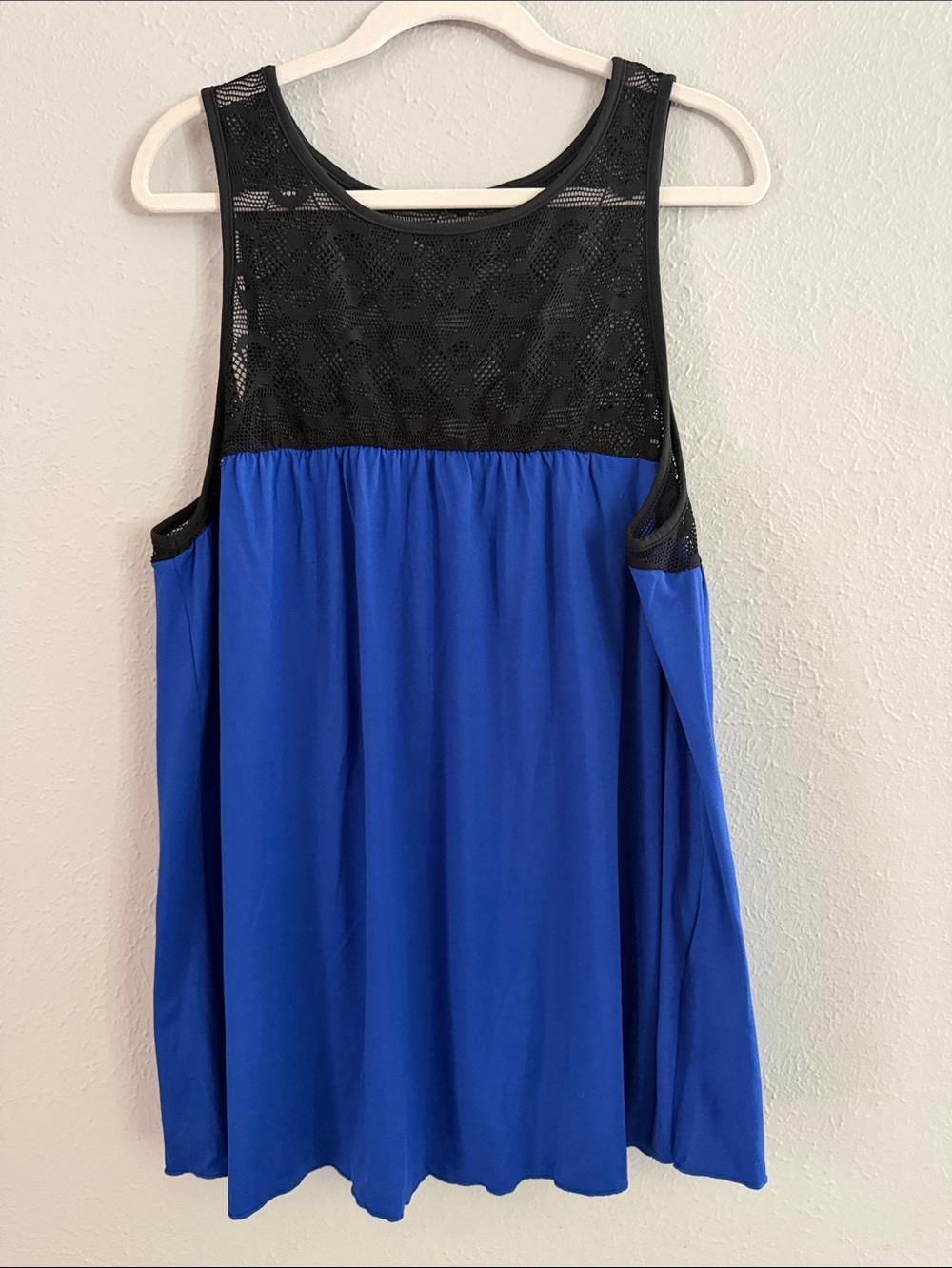 SHEIN Black Mesh Yoke Royal Blue Flow Tank Top
